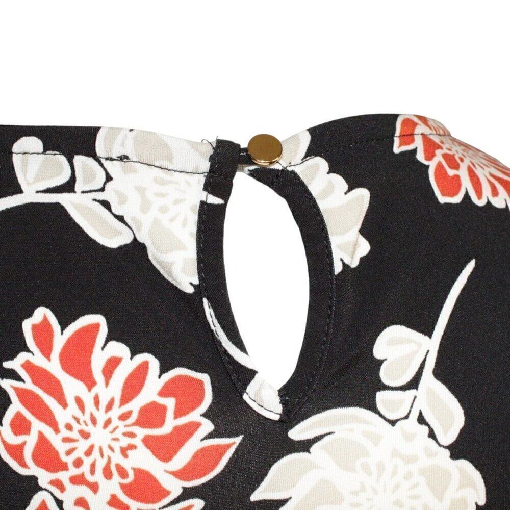 Calvin Klein Black Floral Stretch Blouse Keyhole Back Women’s Small - Picture 4 of 6